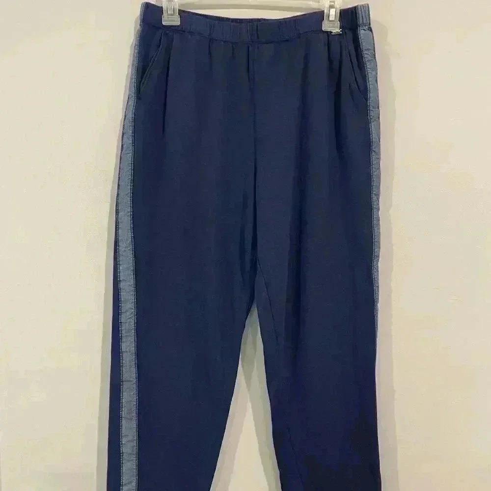 ST JOHN Womens Sport Pants Navy Blue Stretch with pockets Size L (waist 30)
